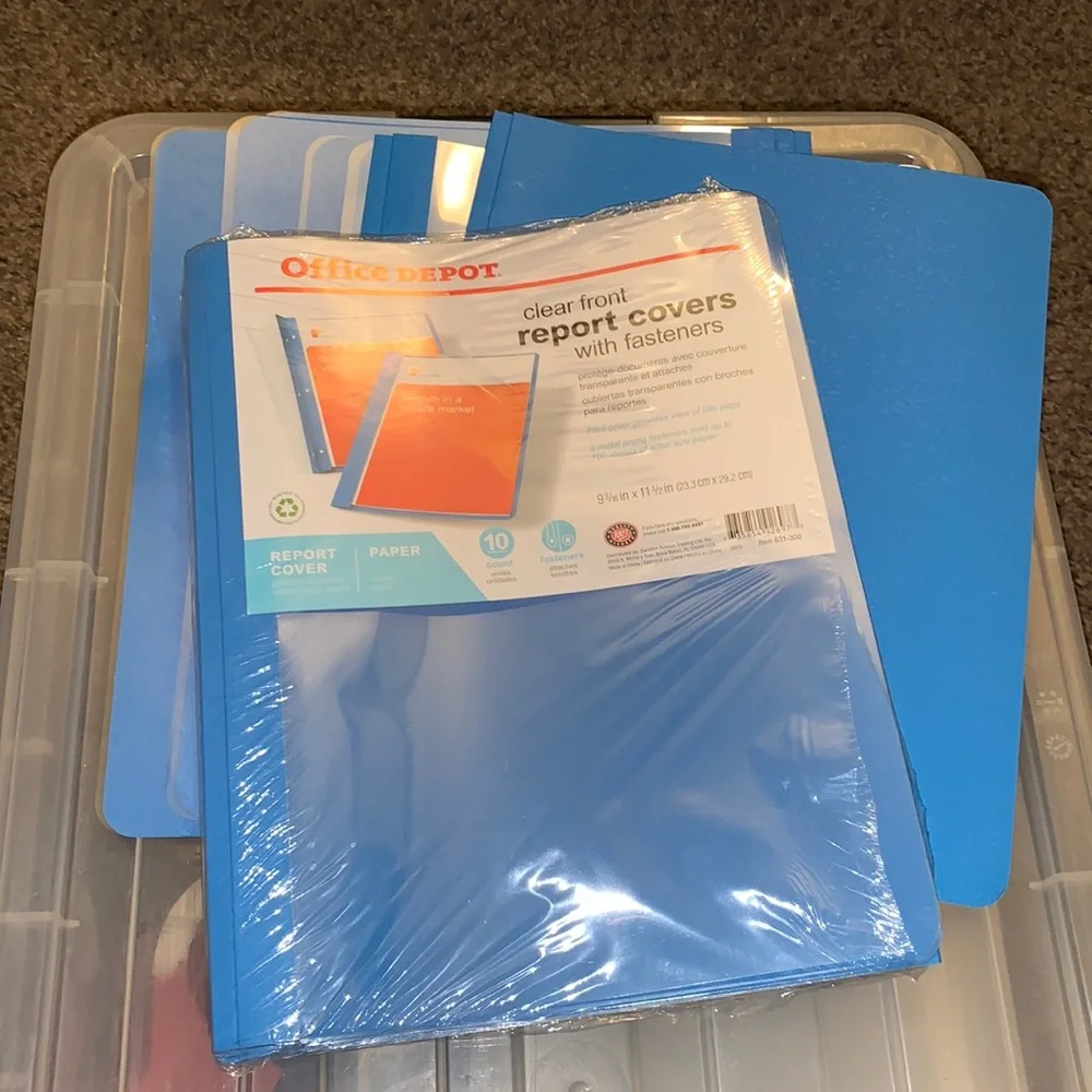 Office Depot clear front report covers with fasteners - blue 18 count